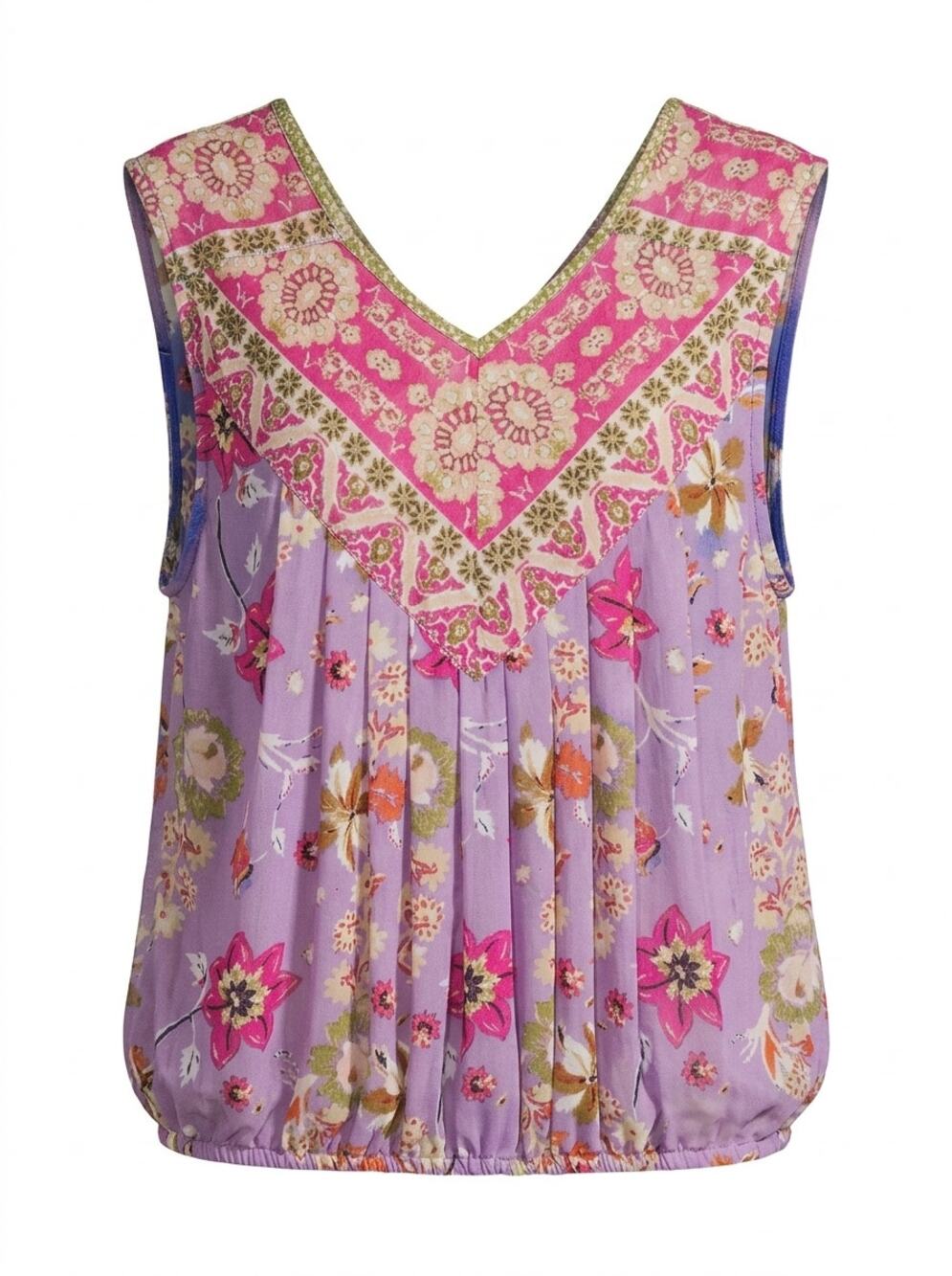 Free People Purple Floral V-Neck Sleeveless Blouse Women See Measurements